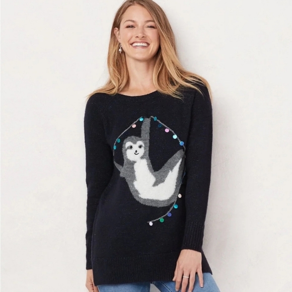 LAUREN CONRAD Festive Sloth Tunic Sweater PLUS Sz XXL - Picture 2 of 12
